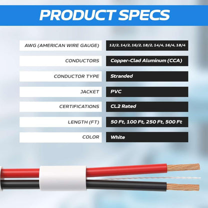 250Ft 18AWG 4 Conductors (18/4) CL2 Rated Speaker Cable True Spec & Gauge Low Voltage LED Wire, Pull Box (For In-Wall Installation) (18AWG / 4 Conductors, 250Ft)